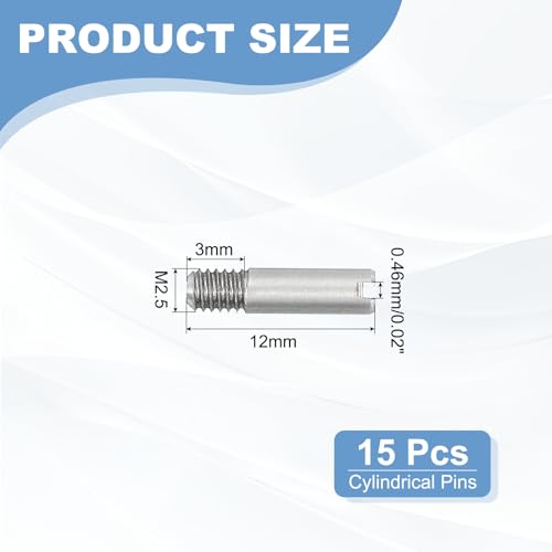 PATIKIL M2.5 x 12mm Slotted Cylindrical Pin, 15 Pcs 304 Stainless Steel Dowel External Thread Slotted Pin Screw for Home Furniture Cabinet Improvement, Silver Tone - size: M2.5 x 12mm