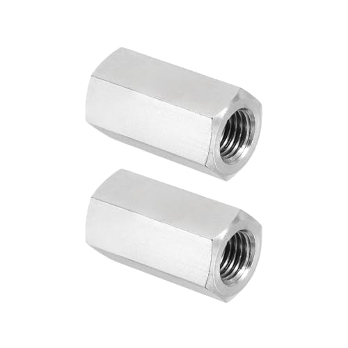 PATIKIL M10x1.25 Pitch 304 Stainless Steel Hex Coupling Nuts, 2 Pcs 30mm / 1.18" Length Fully Threaded Rod Coupling Nut Studding Connector Fasteners, Silver Tone - size: M10-1.25 x 30mm