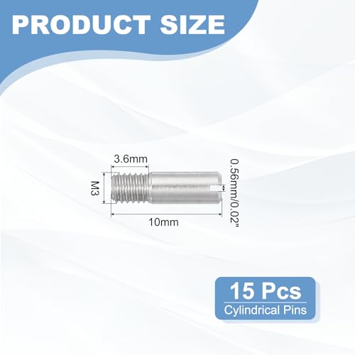 PATIKIL M3 x 10mm Slotted Cylindrical Pin, 15 Pcs 304 Stainless Steel Dowel External Thread Slotted Pin Screw for Home Furniture Cabinet Improvement, Silver Tone - size: M3 x 10mm