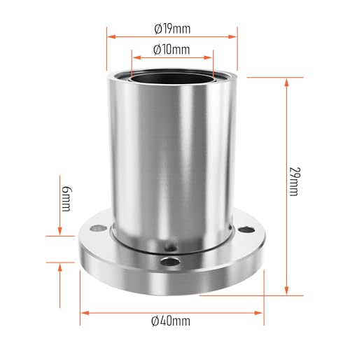 2PCS LMF10UU Circular Flange Linear Ball Bearings, 10mm Bore Dia, 19mm OD, 29mm Length with Double Side Rubber Seal for CNC,3D Printer - size: LMF10UU Size 10x19x29mm