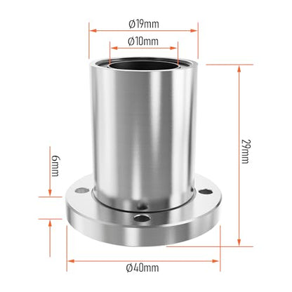 2PCS LMF10UU Circular Flange Linear Ball Bearings, 10mm Bore Dia, 19mm OD, 29mm Length with Double Side Rubber Seal for CNC,3D Printer - size: LMF10UU Size 10x19x29mm
