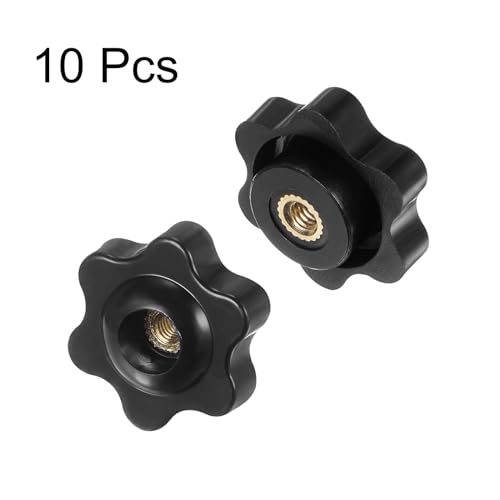 HARFINGTON 10pcs Star Knobs M4 Female Thread 25mm Head Plastic Through Hole Brass Screw-in Clamping Handles Threaded Hand Knobs, Black - color: Black, size: M4 x 25mm