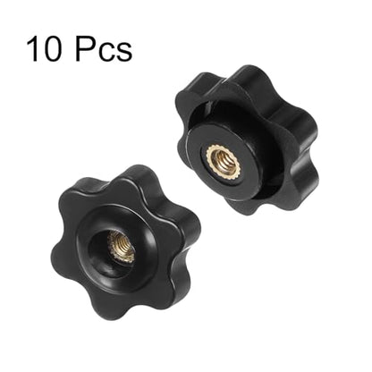 HARFINGTON 10pcs Star Knobs M4 Female Thread 25mm Head Plastic Through Hole Brass Screw-in Clamping Handles Threaded Hand Knobs, Black - color: Black, size: M4 x 25mm