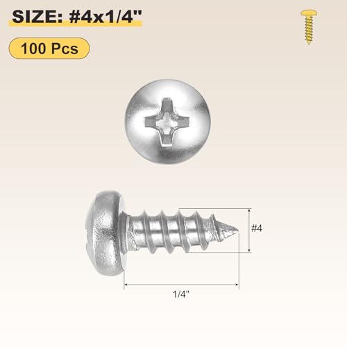 METALLIXITY Phillips Pan Head Self Tapping Screw #4x1/4 100Pcs - color: Silver Tone, size: #4x1/4"