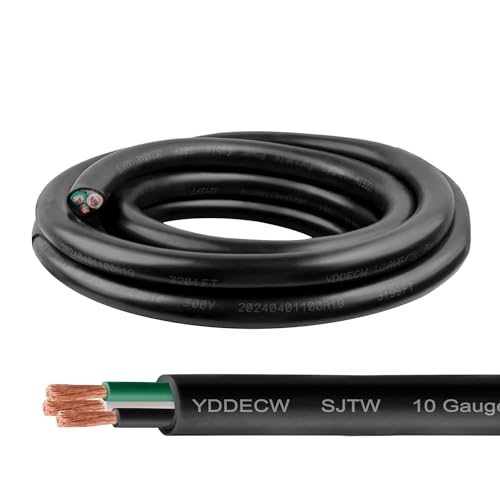 10/3 SJTW Wire 5 Feet - 10 AWG 3 Conductor SJTW Cable with UV-Resistant Jacket for Motor Leads, Battery Chargers and Machine - 5 ft Electrical Wire - color: Black, size: 10AWG/3-5FT