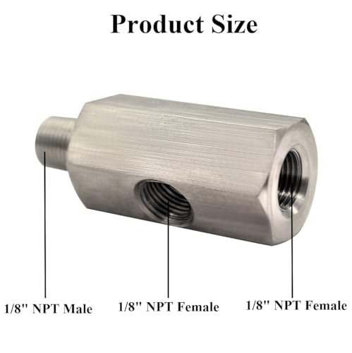 YSIL 1/8 NPT with 1/8 NPT Tee Oil Pressure Sensor Adapter Stainless Steel