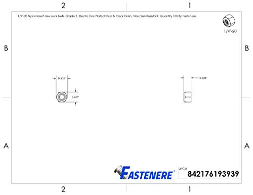 Fastenere Nylon Insert Hex Lock Nuts - 1/4"-20 Grade 2 Zinc, Clear Finish, Corrosion-Resistant, Durable Hardware Nuts for Secure Fastening, Locking Nut, (100-Pack) - size: 1/4"-20 (100 Pack)