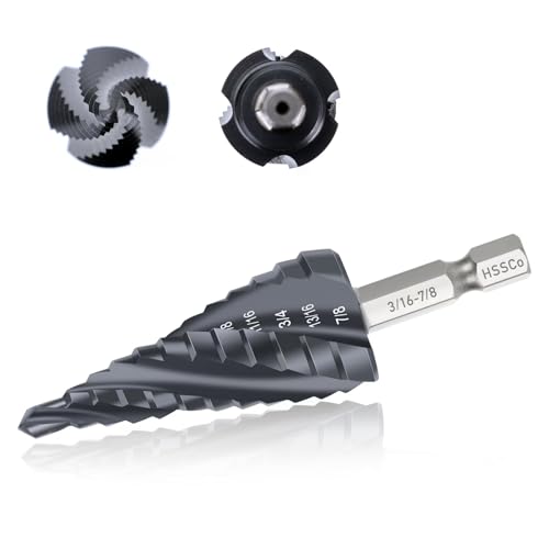 M35 Four Spiral Flute Cobalt Step Drill Bit, 3/16" - 7/8"(12 Step Size) Impact Ready Unibit Step Drill Bit, 1/4" Hex Shank Step Bit for Metal, Stainless Steel, Aluminum, Plastic - style: 1PC M35 Step Drill Bit