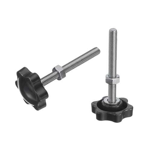 uxcell 8pcs Star Clamping Knobs with Nuts Washers, M6 x 55mm Metric 304 Stainless Steel Male Thread 32mm 6-Star Plastic Head, Threaded Stud Hand Knobs Handles Thumb Screws, Black - size: M6 x 55mm