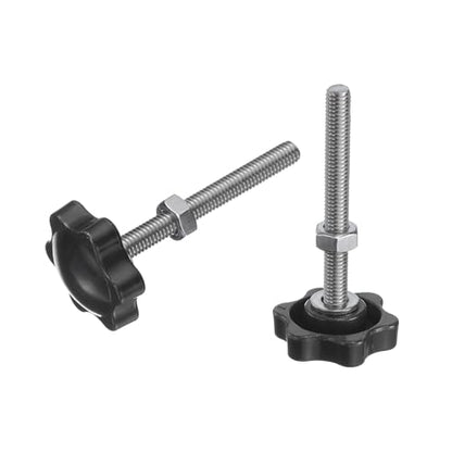 uxcell 8pcs Star Clamping Knobs with Nuts Washers, M6 x 60mm Metric 304 Stainless Steel Male Thread 32mm 6-Star Plastic Head, Threaded Stud Hand Knobs Handles Thumb Screws, Black - size: M6 x 60mm