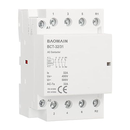 BAOMAIN 12V AC 4-Pole 32A Modular Contactor, 3NO1NC, DIN Rail Mount