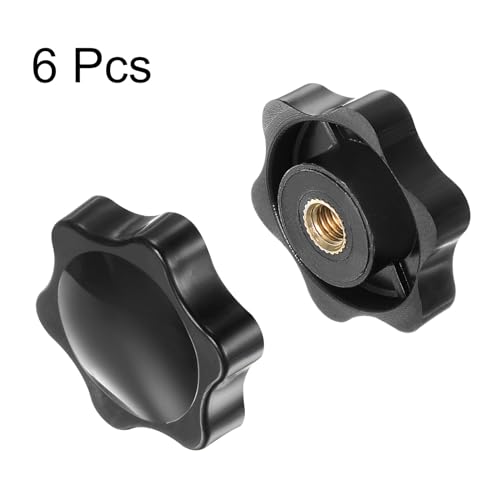 HARFINGTON 6pcs Star Knobs M5 Female Thread 32mm 6-Point Plastic Head Brass Insert Non-Through Hole Screw-in Threaded Hand Knob Clamping Handle, Black - color: Black, size: M5 x 32mm