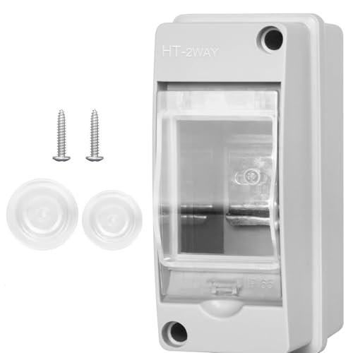 Distribution Protection Box 2 Way ABS Plastic Breaker Electrical Box IP66 Waterproof Transparent Cover 2 DIN Rail Outdoor Distribution Junction Box for Indoor Outdoor Wall Circuit Breaker