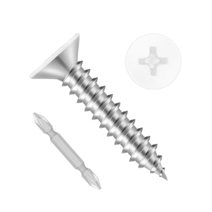 #8 x 1-1/4" Flat Head Self Tapping Screws, White Head Wood Screw, 304 Stainless Steel 18-8, Screwdriver Bit Included, 100 PCS - color: White, size: #8 x 1-1/4"