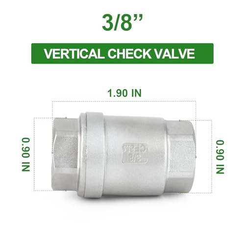 TAISHER 1PCS 304 Stainless Steel 3/8" Female Vertical Check Valve，Backflow Prevention, One Way Spring Check Valves CF8 WOG 1000 - size: 3/8"(Vertical)
