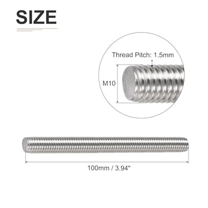 DTGN M10x1.5x100mm(DxPxL) Fully Threaded Rod - 5Pack - Good for Machinery - 304 Stainless Steel Right Hand Thread Rods Bar Studs - Silver - size: M10x1.5x100mm