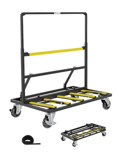 Heavy-Duty Panel Dolly Cart – 1800 lbs Capacity Material Handling Flatbed – Collapsible Platform Truck with Expandable Deck, Swivel Casters & Tie-Down Strap – Black