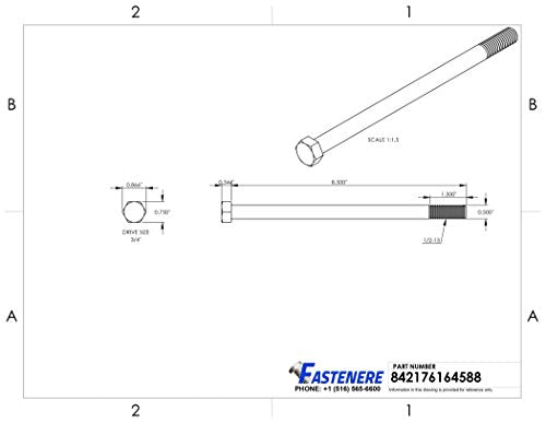 1/2-13 x 8-1/2" Hex Head Cap Screw Bolts, External Hex Drive, Stainless Steel 304, Partially Threaded, Stainless Steel, Quantity 5 - size: 1/2-13 x 8-1/2 Inch (5 Pack)