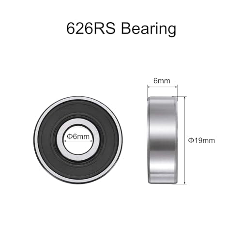 uxcell 10pcs 626-2RS Bearing 6x19x6mm, Chrome Steel Double Rubber Seals Miniature Bearing, Lubricated Deep Groove Ball Bearings, P6 (ABEC 3) - size: 626-2RS