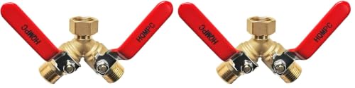 HQMPC Garden Hose Y Valve Splitter With Stainless Steel Long Handle - Brass 2 Way Water Adapter, 3/4" GHT Thread (Pack of 2) - size: 0.75 Inch (Pack of 2)
