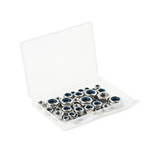 (50 Pack) #8-32 Nylon Insert Locknuts, 304 Stainless Steel 18-8 Nylock Nuts, Coarse Thread, Hex Drive, Bright Finish, for Furniture, Tools, Handle, Repairing Jobs - size: #8-32