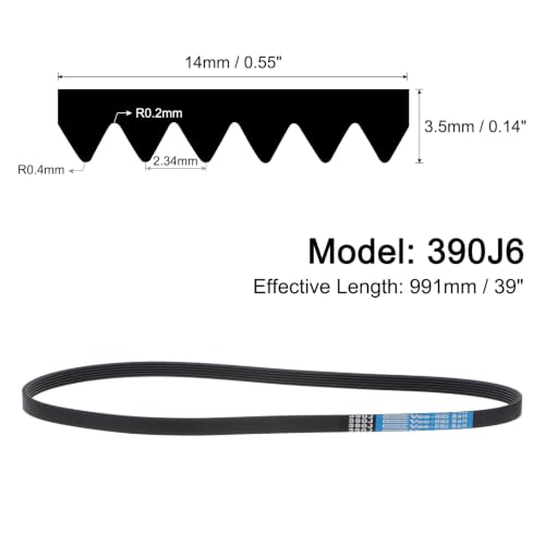 uxcell 390j6 PJ V-Ribbed Belt 6 Ribs 39" Length x 0.55" Width, EPDM Poly V Belt - size: 390j6