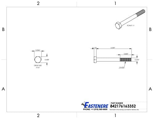 1/4-20 x 2-1/2" Hex Head Cap Screw Bolts, External Hex Drive, Stainless Steel 304, Partially Threaded, Stainless Steel, Quantity 25 By Fastenere - size: 1/4-20 x 2-1/2 Inch (25 Pack)