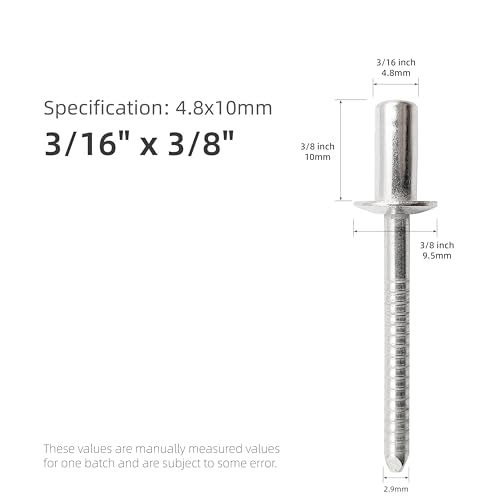 50Pcs Closed End Blind Rivets, 3/16" x3/8" - Stainless Steel Dome Head, Sealed Pop Rivets (4.8x10mm) - color: Stainless Steel, size: 3/16"x3/8"(4.8x10mm)