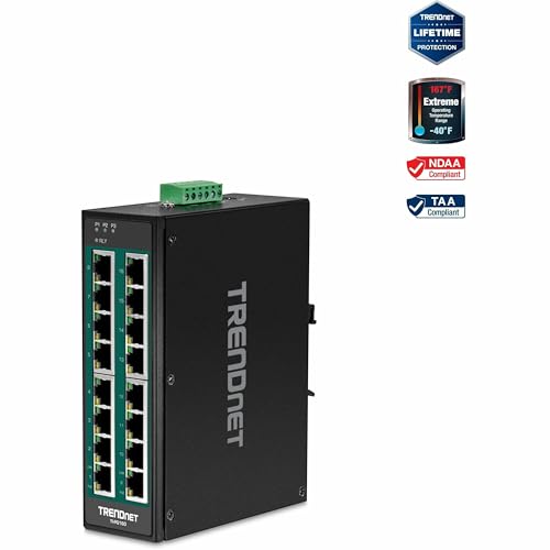 TRENDnet 16-Port Industrial Gigabit PoE+ DIN-Rail Switch TI-PG160 - style: 16 Port Switch
