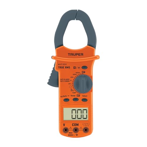 Truper Industrial Maintenance Digital Clamp Meter, Professional Multimeter with Hook Jaw, AC/DC Voltage, AC Current, Resistance, and Continuity Tester (Model 10404 / MUT-202)