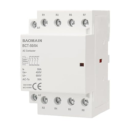 BAOMAIN 220V AC 4-Pole 50A Modular Contactor, 4NC, DIN Rail Mount