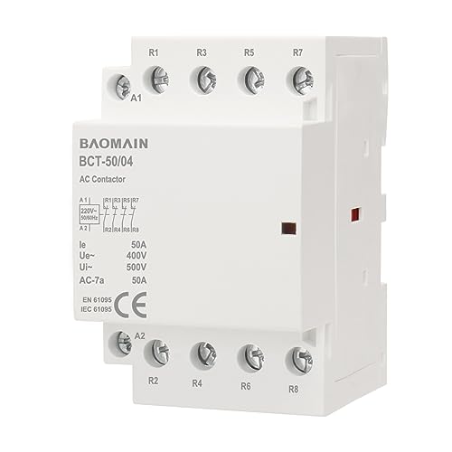 BAOMAIN 220V AC 4-Pole 50A Modular Contactor, 4NC, DIN Rail Mount