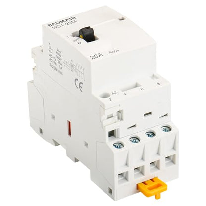 BAOMAIN 24V 4-Pole 25A Manual/Auto AC Contactor, 4NO, DIN Rail Mount