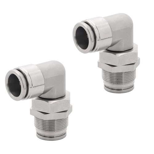 2Pcs Bulkhead Elbow 1/2" Tube OD x 1/2" NPT Push to Connect Fittings - size: 1/2" x 1/2"