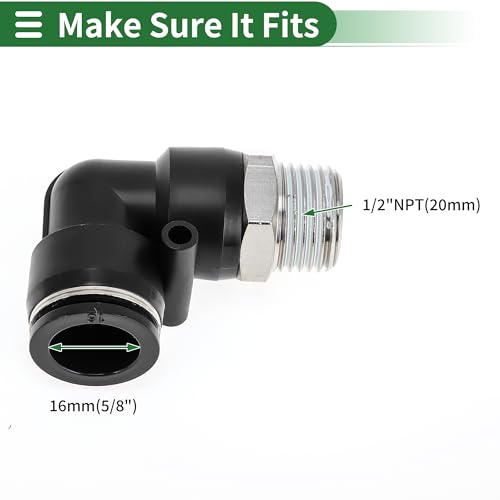 Push to Connect Air Fittings 5/8" 90 Degree Air Line Quick Joint Plastic Nickel-plated Copper 1/2"NPT 5 Pcs Black Silver Tone - color: Black, Silver Tone