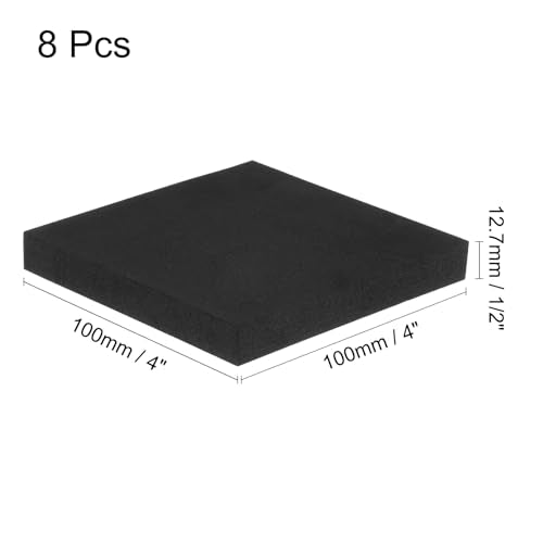 uxcell 8pcs Rubber Padding Sheets 1/2 Inch Thick x 4 Inch Long Square Neoprene Foam Sheet Non-Slip Anti Vibration Pads, Anti-Skid Noise - size: 1/2" Thick, 4" Length