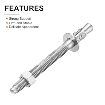 DTGN 3/8" x 2-3/4" Wedge Anchors - 10Pack - Good for Cement and Concrete Wall - 304 Stainless Steel Zinc Plated Screw Bolt Nut Expansion Tube Fasteners - size: 3/8" x 2-3/4"