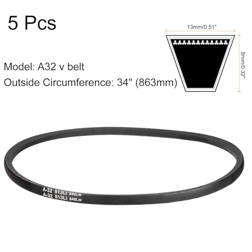 uxcell 5Pcs A32 Classic Wrapped Rubber V-Belt, 34" Lo x 0.51" W x 0.32" H - size: A32