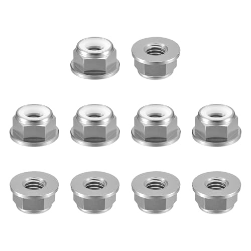 uxcell Nylon Insert Hex Lock Nuts, 10pcs - M5 x 0.8mm Aluminum Alloy Self-Locking Nut, Anodizing Flange Lock Nut for Fasteners(Titanium Gray) - size: M5 x 0.8mm