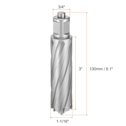 HARFINGTON Annular Cutter 1-1/16" Dia 3" Depth 3/4" Shank TCT Cutting Drill Bits with Pin for Magnetic Drill Press - size: 1-1/16" x 3"