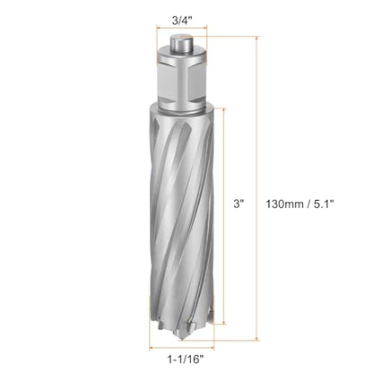 HARFINGTON Annular Cutter 1-1/16" Dia 3" Depth 3/4" Shank TCT Cutting Drill Bits with Pin for Magnetic Drill Press - size: 1-1/16" x 3"