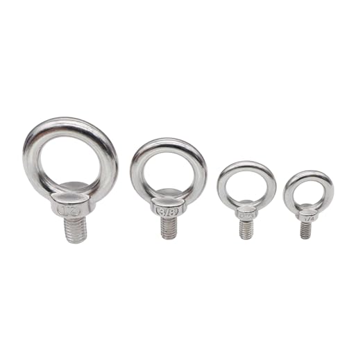 4 Packs 1/4"-20 Eye Bolts, 316 Stainless Steel Marine Grade Shoulder Eye Bolts, UNC Standard Threaded Lifting Ring