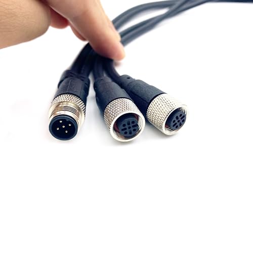 M12 5 Pins Connector Cable, Male to Dual Female Circular Connector Molding Cable A Code Straight Industrial Molded Wire IP67 Waterproof Unshielded PVC Wire 60V 4A AC/DC 1Meter (3.28ft) - size: 3.28ft