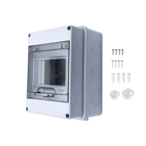 5 Way Circuit Breaker Box, MCB Distribution Protection Box with Transparent Cover, IP65 Waterproof ABS Plastic Material with DIN Rail for Indoor Outdoor Wall Mount Electrical Application - size: HT-5