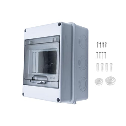 5 Way Circuit Breaker Box, MCB Distribution Protection Box with Transparent Cover, IP65 Waterproof ABS Plastic Material with DIN Rail for Indoor Outdoor Wall Mount Electrical Application - size: HT-5