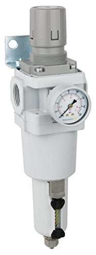 PneumaticPlus SAW600-N10BG-MEP Compressed Air Filter Regulator Piggyback Combo 1" NPT - Metal Bowl, Manual Drain, Bracket, Gauge - size: 1" NPT, style: Metal Bowl - Manual Drain