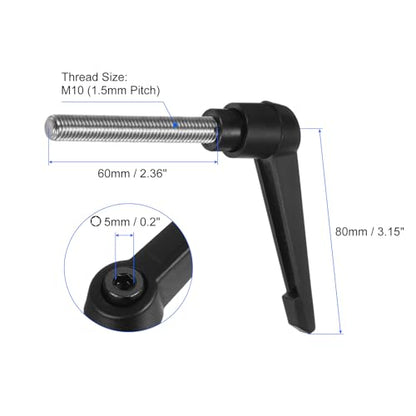 uxcell 2pcs Clamping Lever Handles, M10 x 60mm 304 Stainless Steel Threaded Male Stud, Adjustable Handles Locking Quick Release Ratchet Push Button Bolt Knobs, Black - size: M10 x 60mm