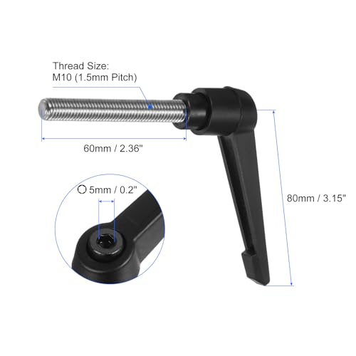 uxcell 2pcs Clamping Lever Handles, M10 x 60mm 304 Stainless Steel Threaded Male Stud, Adjustable Handles Locking Quick Release Ratchet Push Button Bolt Knobs, Black - size: M10 x 60mm