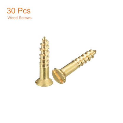uxcell Brass Wood Screws, 30Pcs M2 x 10mm Slotted Drive Flat Head Self Tapping Screw Countersunk for Woodworking Furniture - size: M2 x 10mm