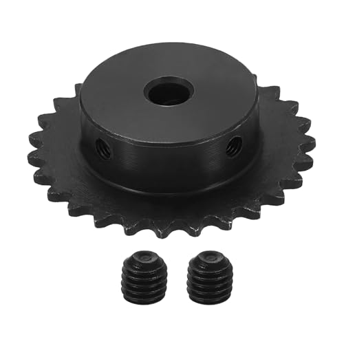 uxcell #25 Chain Roller Sprocket 8mm Bore 57.5mm OD, 27 Tooth C45 Carbon Steel ANSI #25 Roller Sprocket Round Hole with Set Screws for ISO 04C Chain, Black - size: 8mm Bore 57.5mm OD, 27 Tooth